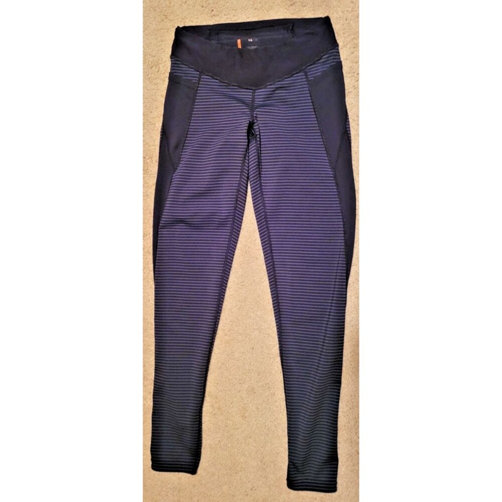 Lucy Womens Leggings XS Black Striped Pockets Mesh Yoga Workout